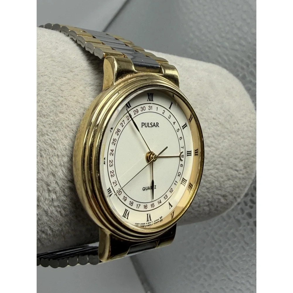 Pulsar V337-7000 New Battery Mens Calendar Watch 33MM 7.5